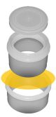 2195: XRF Sample Cups with TrimLess® Sleeve, Internal Overflow Reservoir with Vented Cap and integrated knob, Double Open Ends; 1.71
